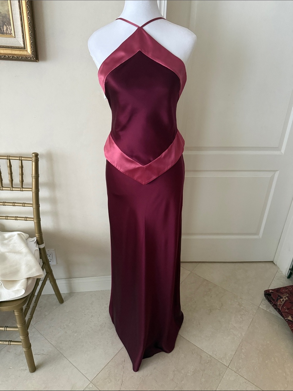 Reformation Silk Evening Dress- Burgundy and Rose